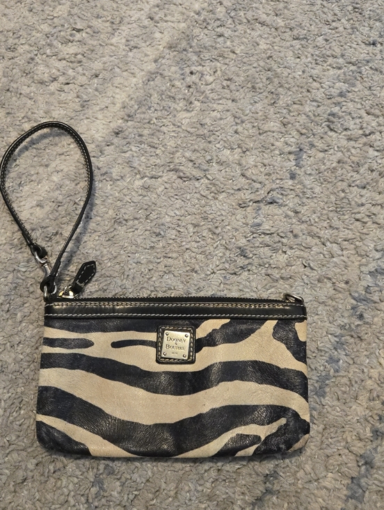 Dooney & Bourke Handbags - Dooney & Bourke Zebra Print Leather Wristlet Pouch Red Lining Vintage Clutch Bag
